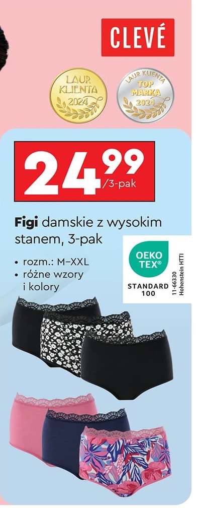 Figi damskie z wysokim stanem, 3-pak