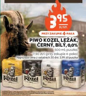 Piwo KOZEL LEŽÁK, ČERNÝ, BILY, 0,0%