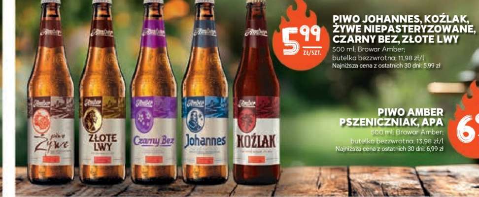 Piwo Johannes, Koźlak, Żywe Niepasteryzowane, Czarny Bez, Złote Lwy