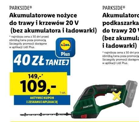 PARKSIDE Akumulatorowe nożyce do trawy i krzewów 20 V (bez akumulatora i ładowarki)