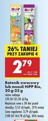 Batonik owocowy lub musli HiPP Bio, 20 g-23 g