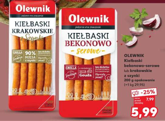 OLEWNIK Kiełbaski bekonowo-serowe lub krakowskie z szynki