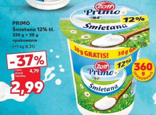 PRIMO Śmietana 12% tł. 330 g + 30 g opakowanie