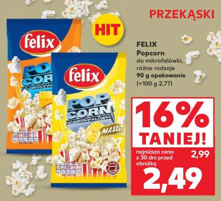 FELIX Popcorn do mikrofalówki, różne rodzaje 90 g opakowanie