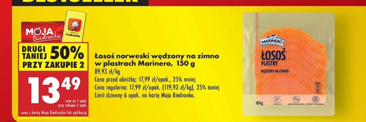 Łosoś norweski wędzony na zimno w plastrach Marinero, 150 g