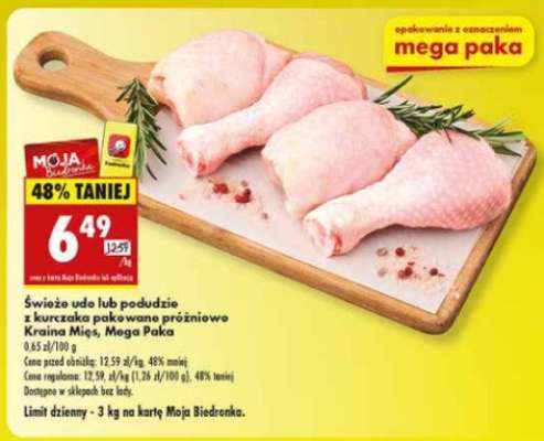 Świeże udo lub podudzie z kurczaka pakowane próżniowo Kraina Mięs Mega Paka