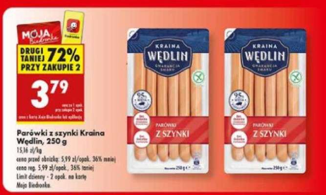 Parówki z szynki Kraina Wędlin , 250 g