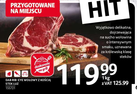 Dąb Rib-Eye Wołowy z Kością Stek Luz