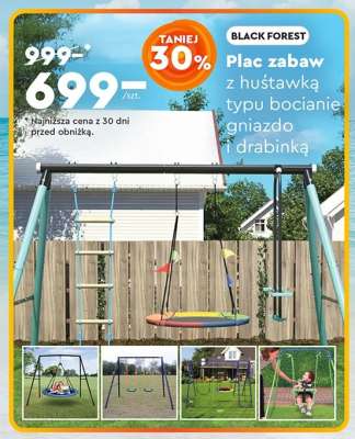 Plac zabaw z huśtawką typu bocianie gniazdo i drabinką