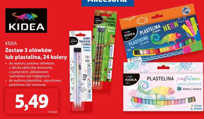 KIDEA Zestaw 3 ołówków lub plastelina, 24 kolory