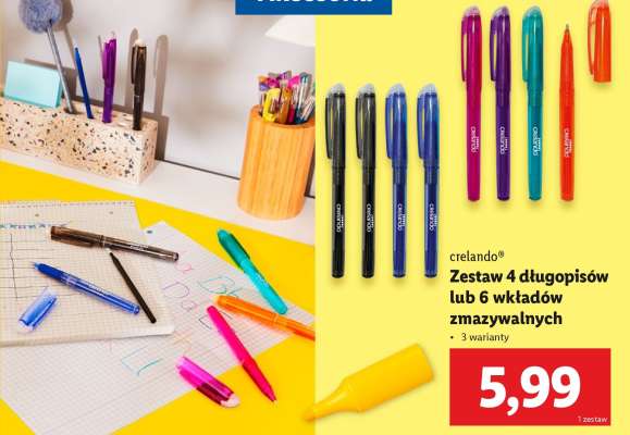crelando Zestaw 4 długopisów lub 6 wkładów zmazywalnych
