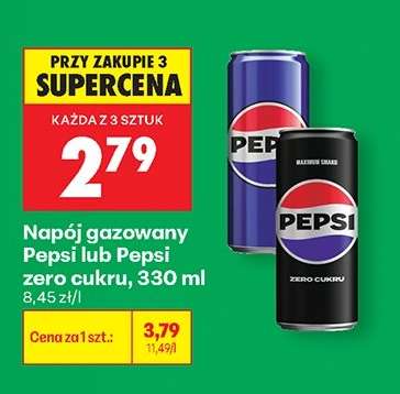 Napój gazowany Pepsi lub Pepsi zero cukru, 330 ml