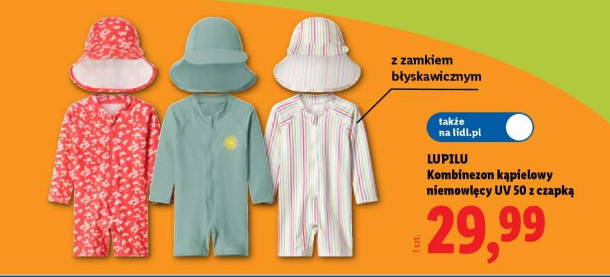 LUPILU Kombinezon kąpielowy niemowlęcy UV 50 z czapką