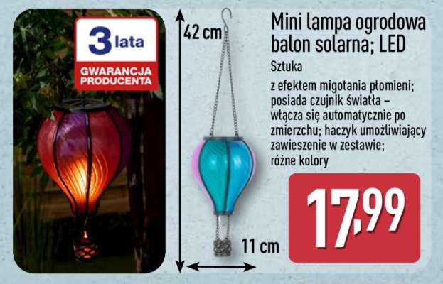 Mini lampa ogrodowa balon solarna; LED
