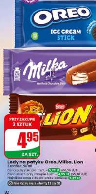 Lody na patyku Oreo, Milka, Lion