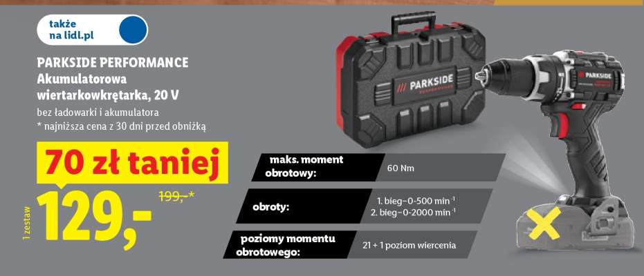PARKSIDE PERFORMANCE Akumulatorowa wiertarko-wkrętarka, 20 V