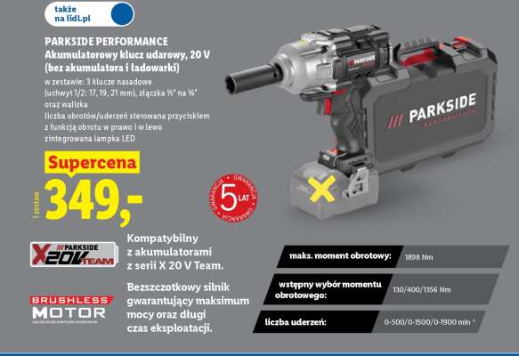 PARKSIDE PERFORMANCE Akumulatorowy klucz udarowy 20 V