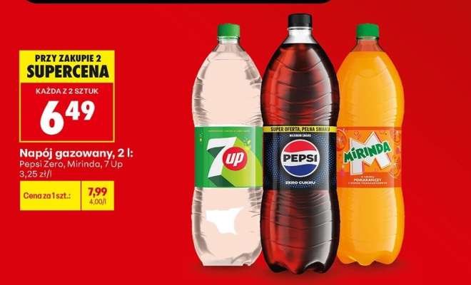 Napój gazowany, 2 l: Pepsi Zero, Mirinda, 7Up