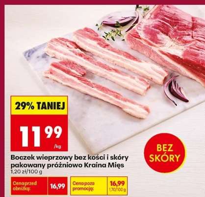 Boczek wieprzowy bez kości i skóry pakowany próżniowo Kraina Mięs