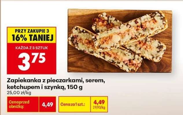 Zapiekanka z pieczarkami , serem ketchupem i szynką , 150 g