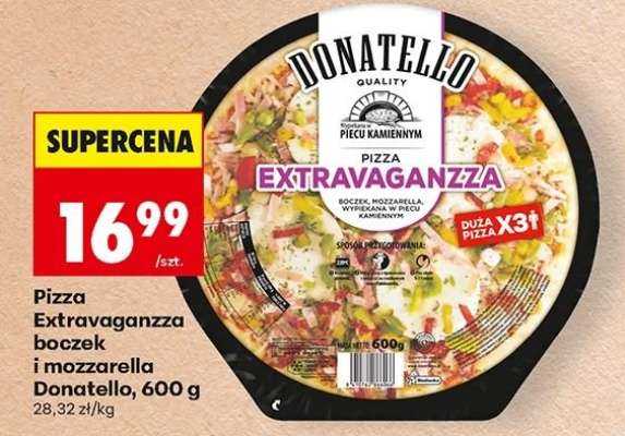 Pizza Extravaganzza boczek i mozzarella Donatello , 600 g