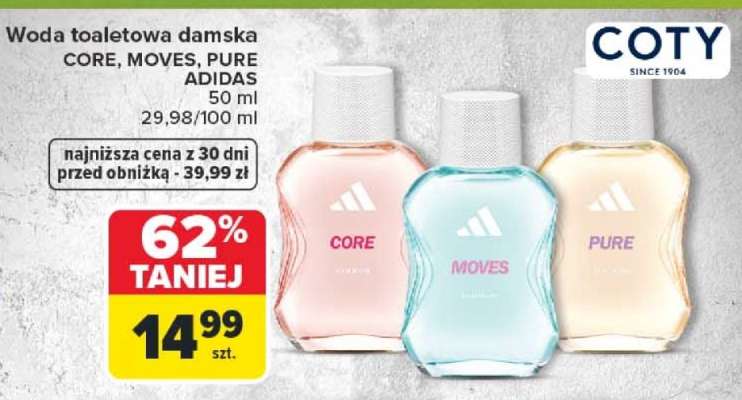 Woda toaletowa damska CORE, MOVES, PURE ADIDAS