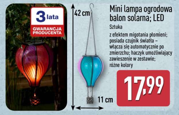 Mini lampa ogrodowa balon solarna; LED