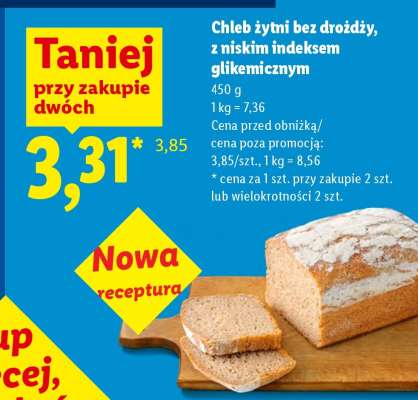Chleb żytni bez drożdży z niskim indeksem glikemicznym