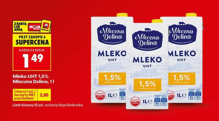 Mleko UHT 1,5% Mleczna Dolina, 1l