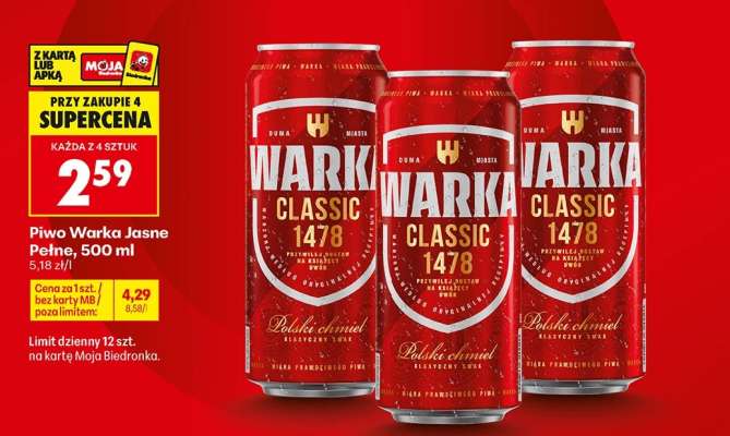 Piwo Warka Jasne Pełne , 500 ml