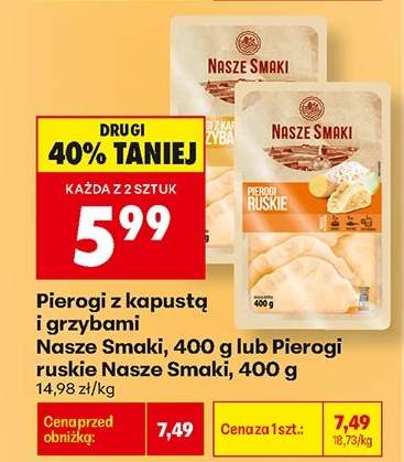 Pierogi z kapustą i grzybami Nasze Smaki, 400 g lub Pierogi ruskie Nasze Smaki, 400 g
