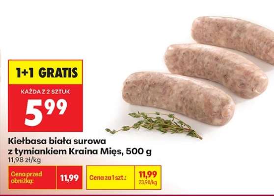 Kiełbasa biała surowa z tymiankiem Kraina Mięs, 500 g