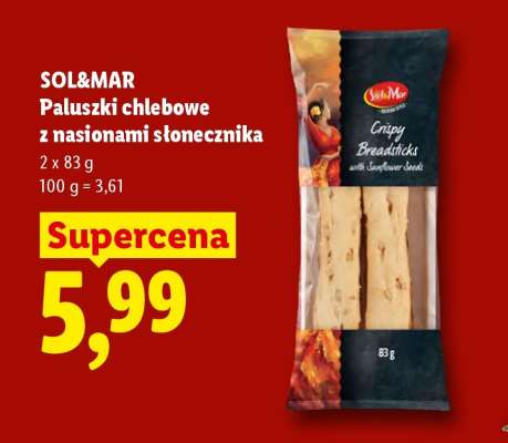 SOL&MAR Paluszki chlebowe z nasionami słonecznika