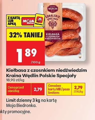 Kiełbasa z czosnkiem niedźwiedzim Kraina Wędlin Polskie Specjały