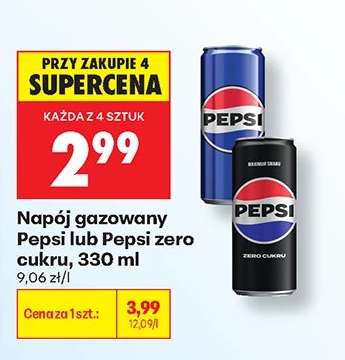 Napój gazowany Pepsi lub Pepsi zero cukru, 330 ml