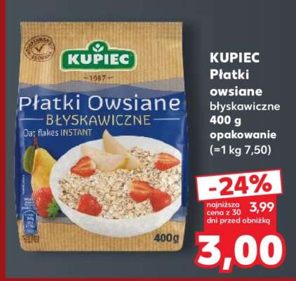 KUPIEC Płatki owsiane błyskawiczne 400 g opakowanie