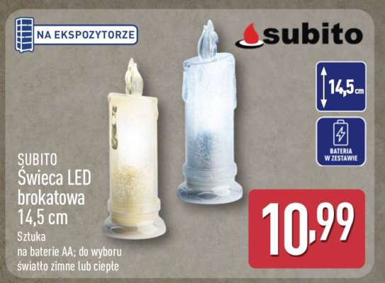 SUBITO Świeca LED brokatowa 14,5 cm