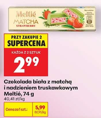 Czekolada biała z matchą i nadzieniem truskawkowym Meltié, 74 g