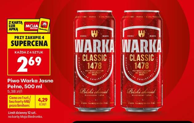 Piwo Warka Jasne Pełne , 500 ml