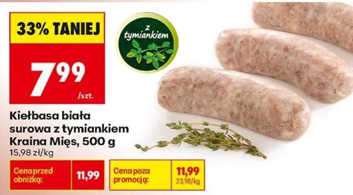 Kiełbasa biała surowa z tymiankiem Kraina Mięs, 500 g