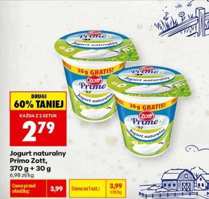 Jogurt naturalny Primo Zott, 370 g + 30 g