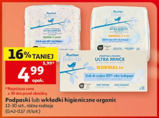Podpaski lub wkładki higieniczne organic