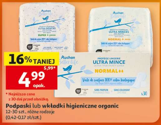 Auchan Podpaski lub wkładki higieniczne organic