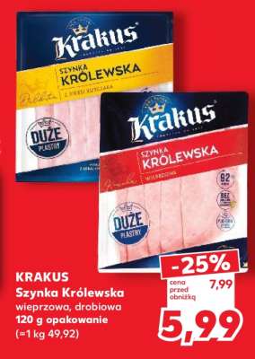 KRAKUS Szynka Królewska wieprzowa, drobiowa 120 g opakowanie