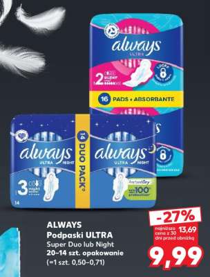 ALWAYS Podpaski ULTRA Super Duo lub Night 20–14 szt. opakowanie