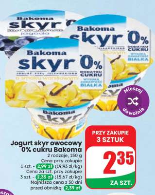 Jogurt skyr owocowy 0% cukru Bakoma