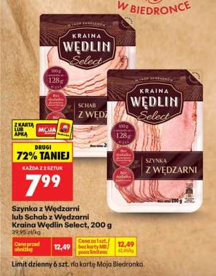 Szynka z Wędzarni lub Schab z Wędzarni Kraina Wędlin Select 200 g