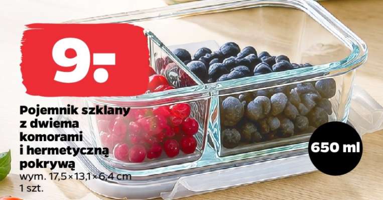 Pojemnik szklany z dwiema komorami i hermetyczną pokrywą