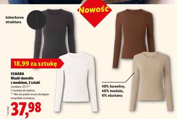 ESMARA Bluzki damskie z modelem, 2 sztuki