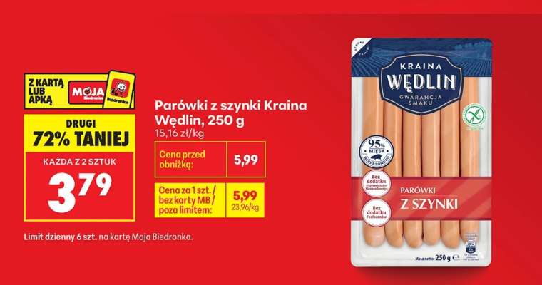Parówki z szynki Kraina Wędlin , 250 g